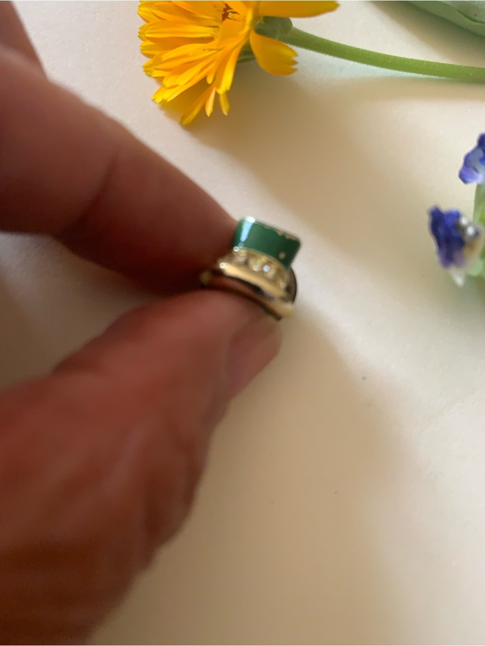 Green Enamel Stackable Dome Ring with Gold Accent